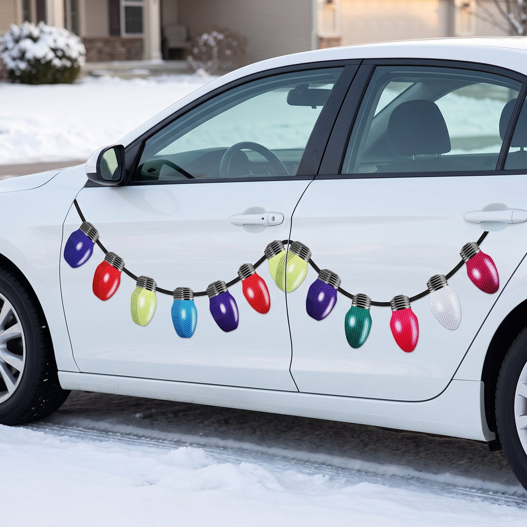 Christmas light magnets on a car