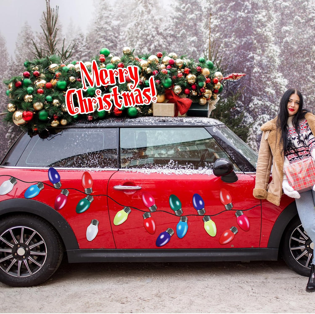 180 Pcs Christmas Car Reflective Magnets, Bulb Shaped Ornaments